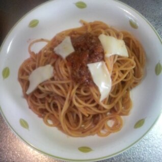 カレーそぼろ応用　ミートソースパスタ